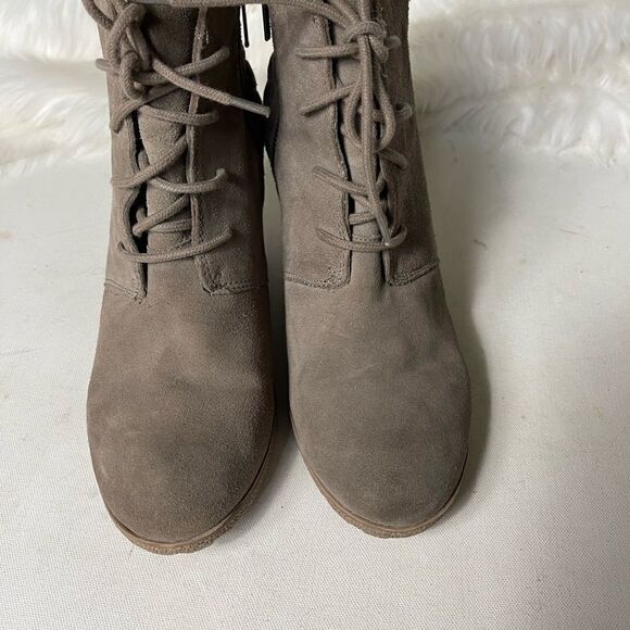 Mia Khaki suede lace wedge ankle boots quilted back side zipper size 11 - Picture 2 of 9